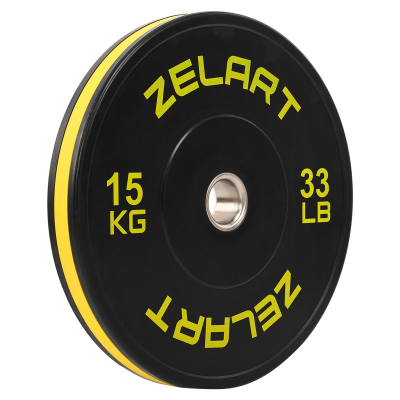 Бамперні диски гумові Bumper Plates Zelart TA-4790-15 51мм 15кг чорний-жовтий