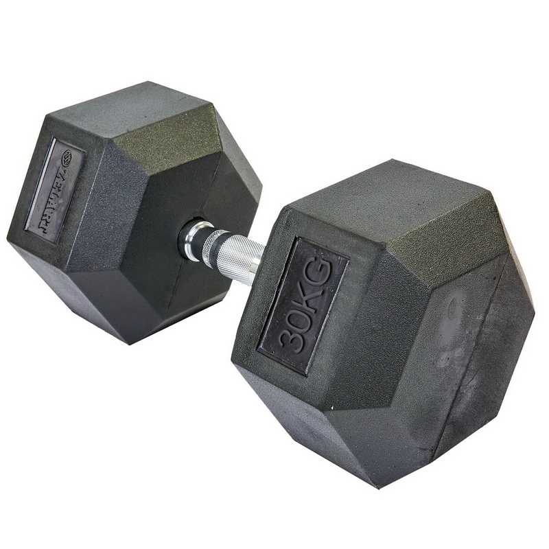 Гантель цільна шестигранна гексагональна обгумована Zelart TA-5159-30 1шт 30кг чорний