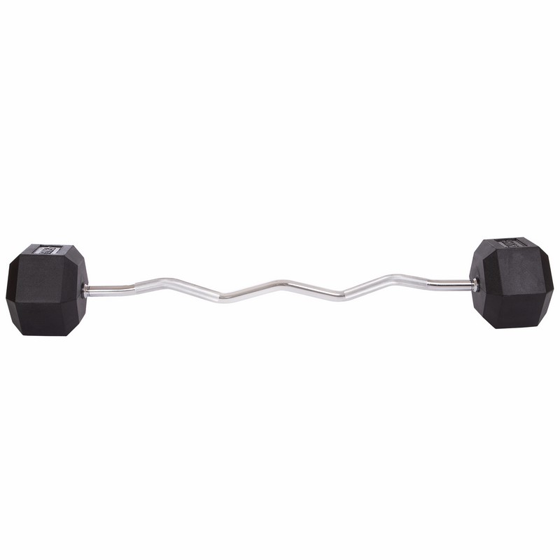 Штанга нерозбірна з фіксованою вагою вигнута шестигранна гексагональна гумова Rubber Hexagon Barbell Zelart TA-6231-45 довжина-95см 45кг чорний