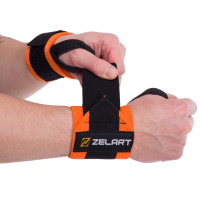 Бинти кистьові для жиму STRENGTH WRIST WRAPS Zelart TA-7807 2штуки розмір 7,5x30см чорний-помаранчевий