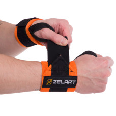 Бинти кистьові для жиму STRENGTH WRIST WRAPS Zelart TA-7807 2штуки розмір 7,5x30см чорний-помаранчевий