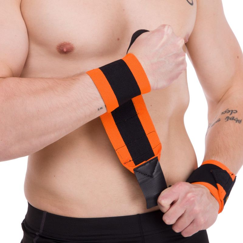 Бинти кистьові для жиму STRENGTH WRIST WRAPS Zelart TA-7807 2штуки розмір 7,5x30см чорний-помаранчевий