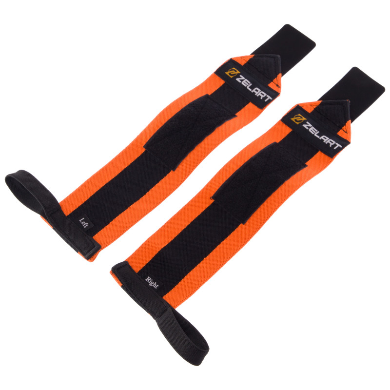 Бинти кистьові для жиму STRENGTH WRIST WRAPS Zelart TA-7807 2штуки розмір 7,5x30см чорний-помаранчевий