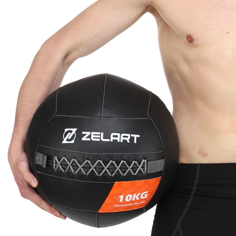 М'яч набивний медичний для кросфіту WALL BALL Zelart TA-7822-10 вага-10кг чорний
