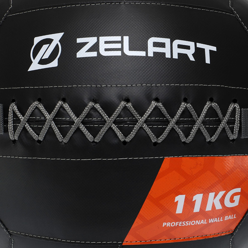 М'яч набивний медичний для кросфіту WALL BALL Zelart TA-7822-11 вага-11кг чорний