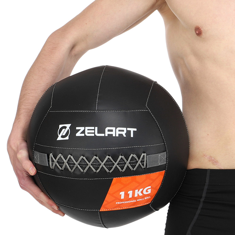 М'яч набивний медичний для кросфіту WALL BALL Zelart TA-7822-11 вага-11кг чорний