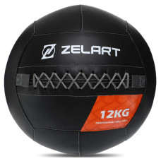 М'яч набивний медичний для кросфіту WALL BALL Zelart TA-7822-12 вага-12кг чорний
