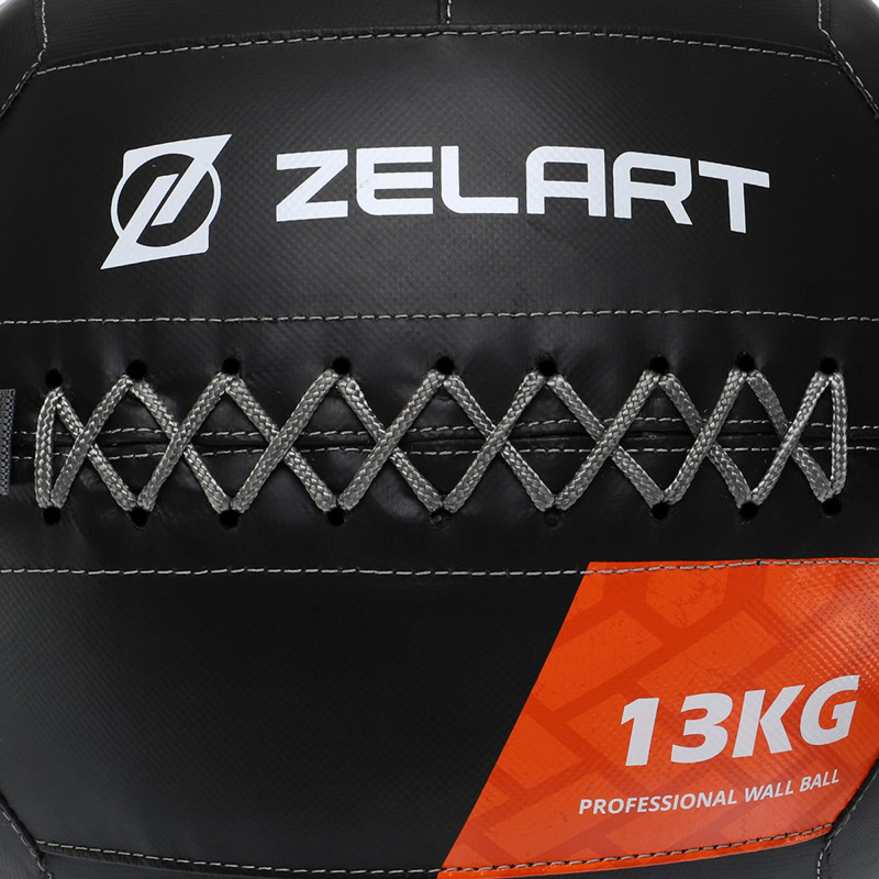 М'яч набивний медичний для кросфіту WALL BALL Zelart TA-7822-13 вага-13кг чорний