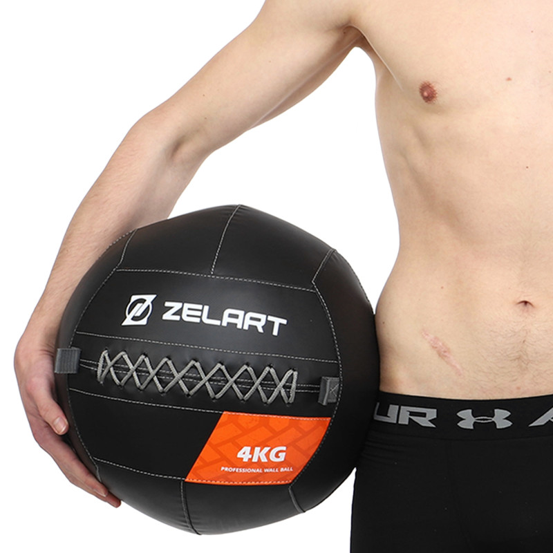 М'яч набивний медичний для кросфіту WALL BALL Zelart TA-7822-4 вага-4кг чорний