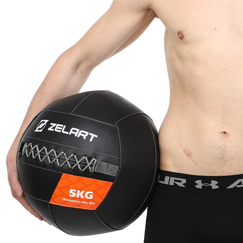 М'яч набивний медичний для кросфіту WALL BALL Zelart TA-7822-5 вага-5кг чорний