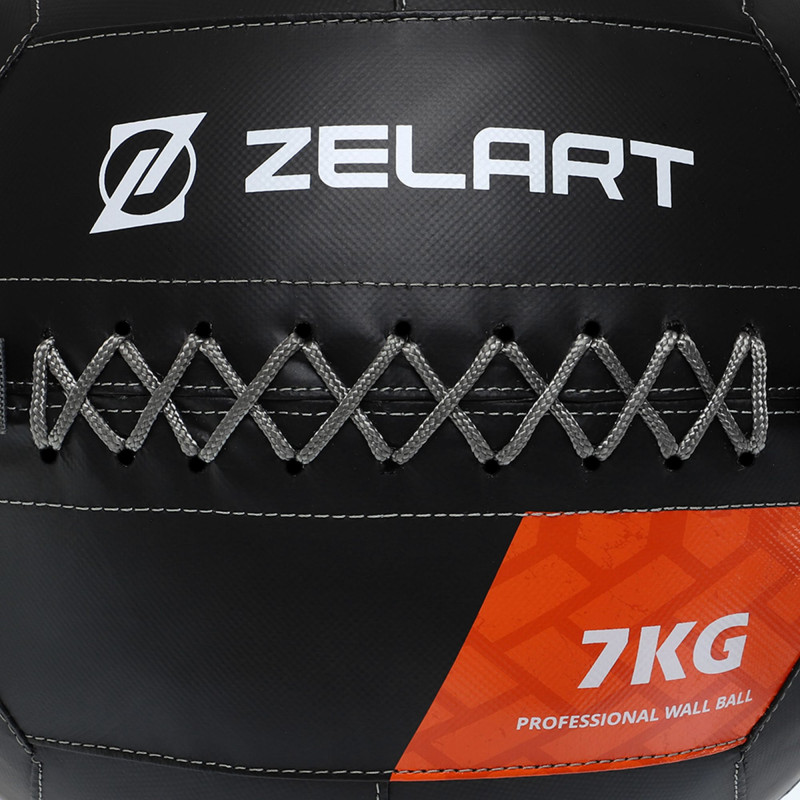 М'яч набивний медичний для кросфіту WALL BALL Zelart TA-7822-7 вага-7кг чорний