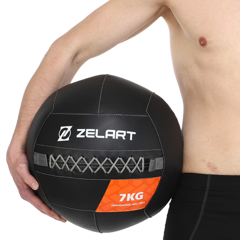 М'яч набивний медичний для кросфіту WALL BALL Zelart TA-7822-7 вага-7кг чорний