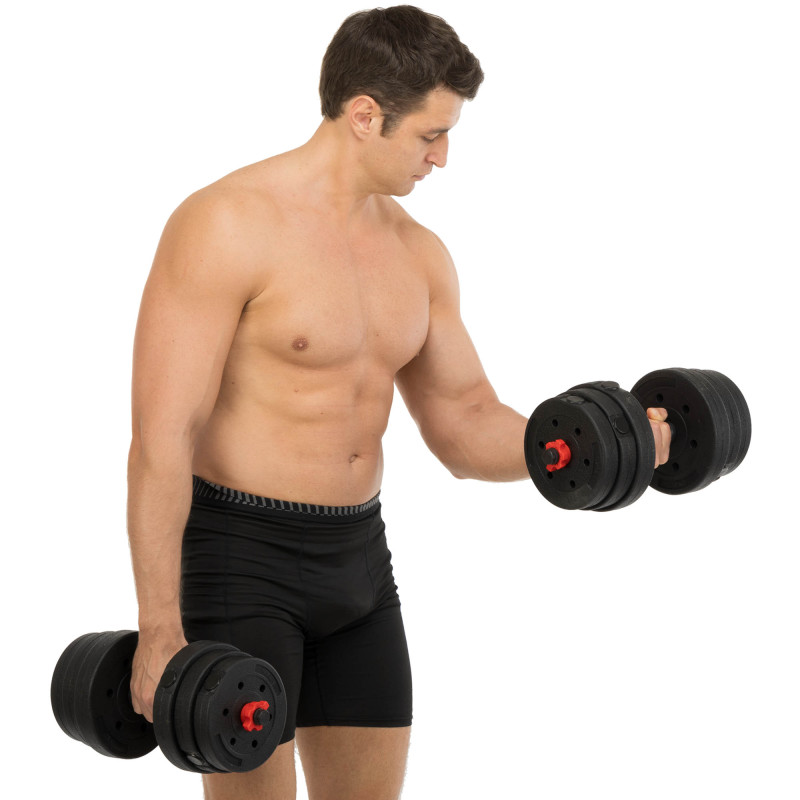 Гантелі трансформер перетворюються на штангу 3в1 SP-Sport TA-9455-20 20 кг чорний-червоний