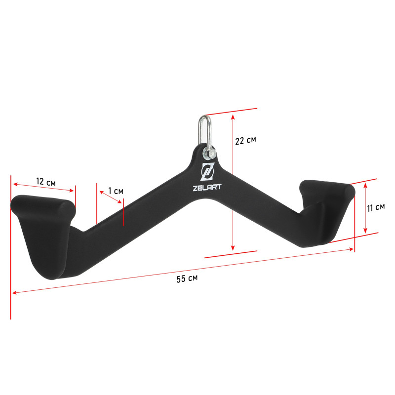 Рукоятка для тяги із середнім хватом Mide Grip нековзне покриття Zelart TA-9629 55см чорний