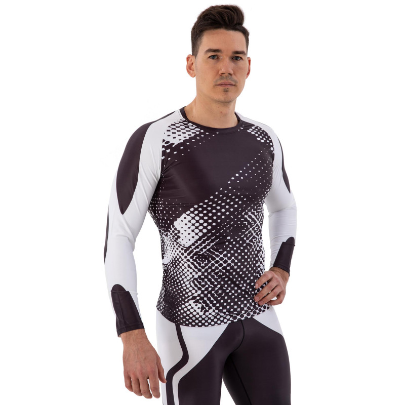 Костюм компресійний чоловічий рашгард лонгслів та штани Domino TC210-KC210-18 S-2XL чорний-білий