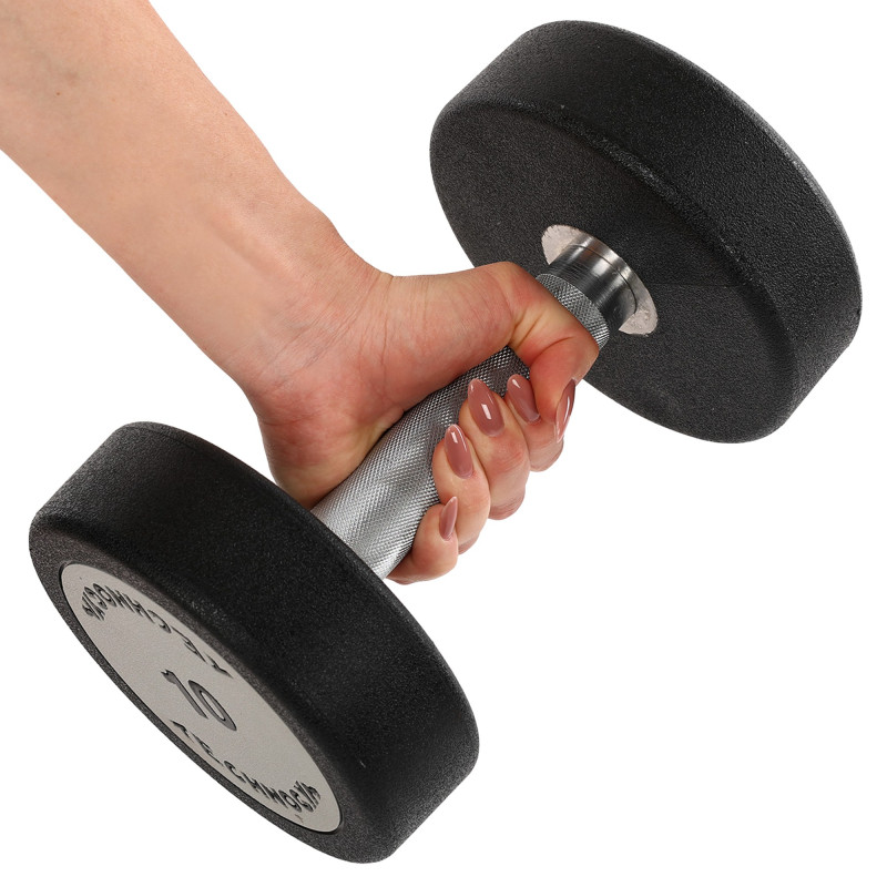 Гантель цільна професійна з поліуретановим покриттям TECHNOGYM TG-1834-10 1шт 10кг чорний-сірий