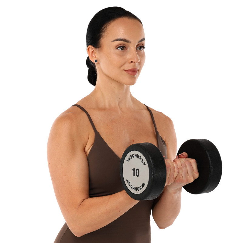 Гантель цільна професійна з поліуретановим покриттям TECHNOGYM TG-1834-10 1шт 10кг чорний-сірий