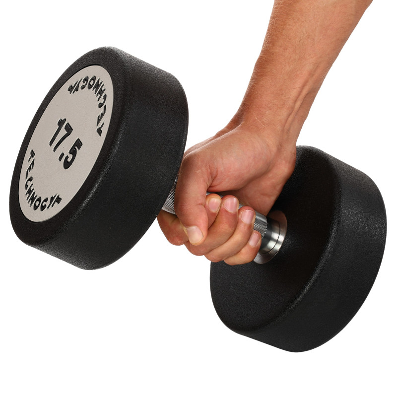 Гантель цільна професійна з поліуретановим покриттям TECHNOGYM TG-1834-17_5 1шт 17,5кг чорний-сірий