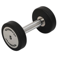 Гантель цільна професійна з поліуретановим покриттям TECHNOGYM TG-1834-5 1шт 5кг чорний-сірий