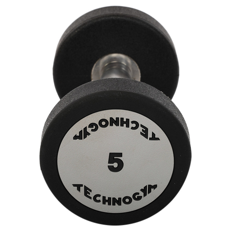 Гантель цільна професійна з поліуретановим покриттям TECHNOGYM TG-1834-5 1шт 5кг чорний-сірий