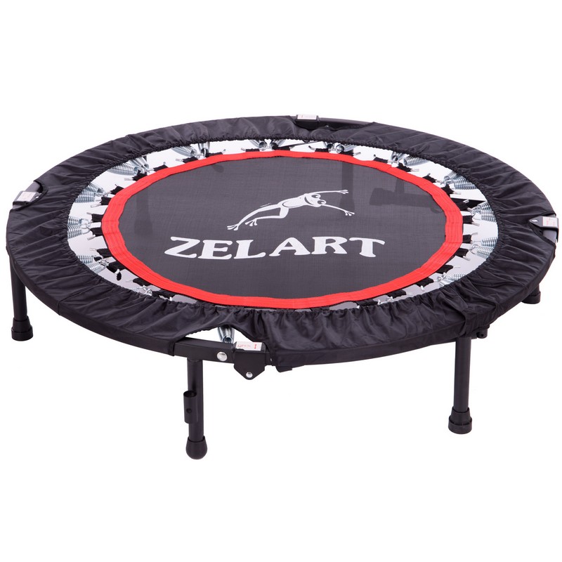 Фітнес батут для джампінгу складаний круглий з ручкою Zelart TX-6388B-40 ø101см чорний-червоний