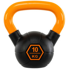 Гиря тренувальна цільна гумова з пофарбованою ручкою LiveUp Urethane competition kettlebell UAZE5336-10 вага 10кг чорний-помаранчевий