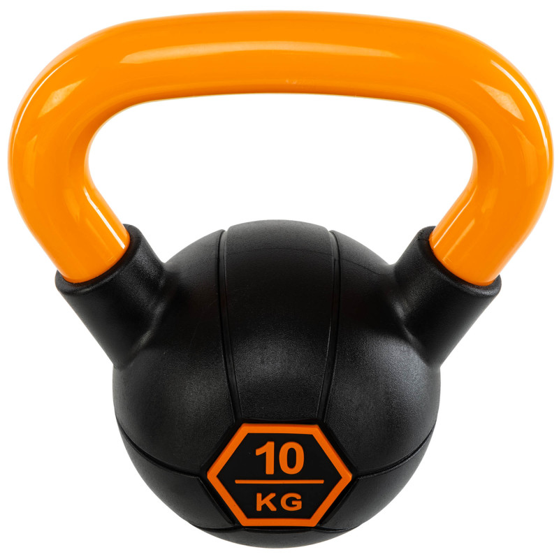 Гиря тренувальна цільна гумова з пофарбованою ручкою LiveUp Urethane competition kettlebell UAZE5336-10 вага 10кг чорний-помаранчевий