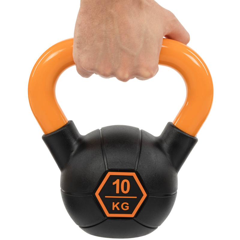 Гиря тренувальна цільна гумова з пофарбованою ручкою LiveUp Urethane competition kettlebell UAZE5336-10 вага 10кг чорний-помаранчевий