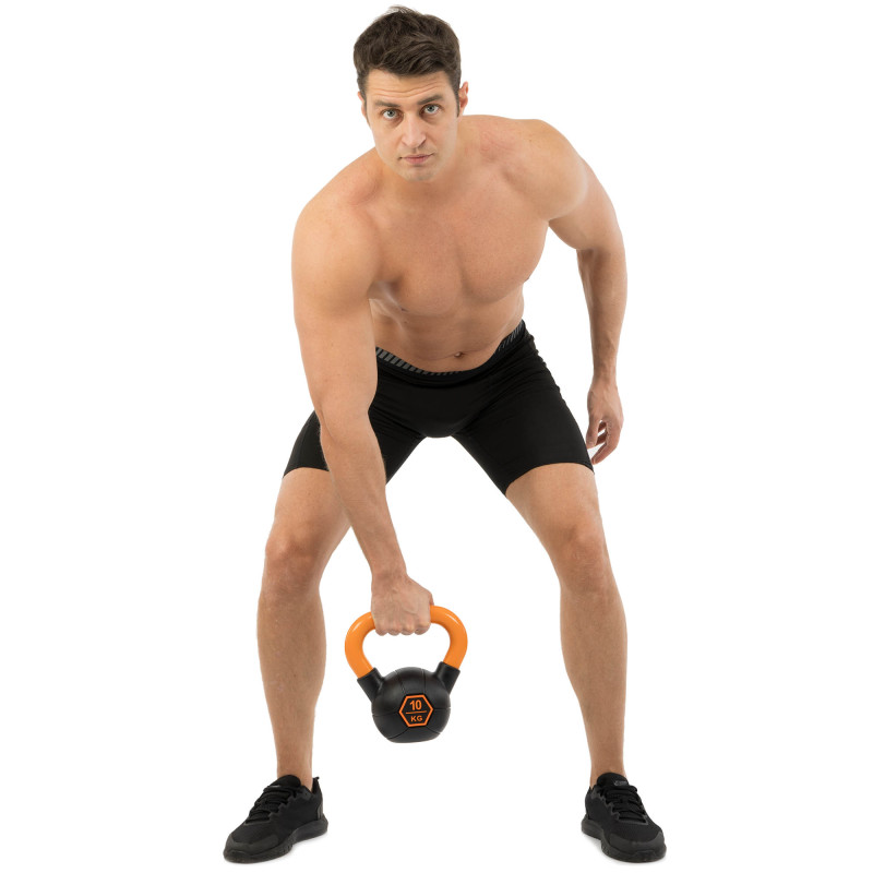 Гиря тренувальна цільна гумова з пофарбованою ручкою LiveUp Urethane competition kettlebell UAZE5336-10 вага 10кг чорний-помаранчевий