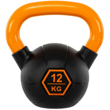 Гиря тренувальна цільна гумова з пофарбованою ручкою LiveUp Urethane competition kettlebell UAZE5336-12 вага 12кг чорний-помаранчевий