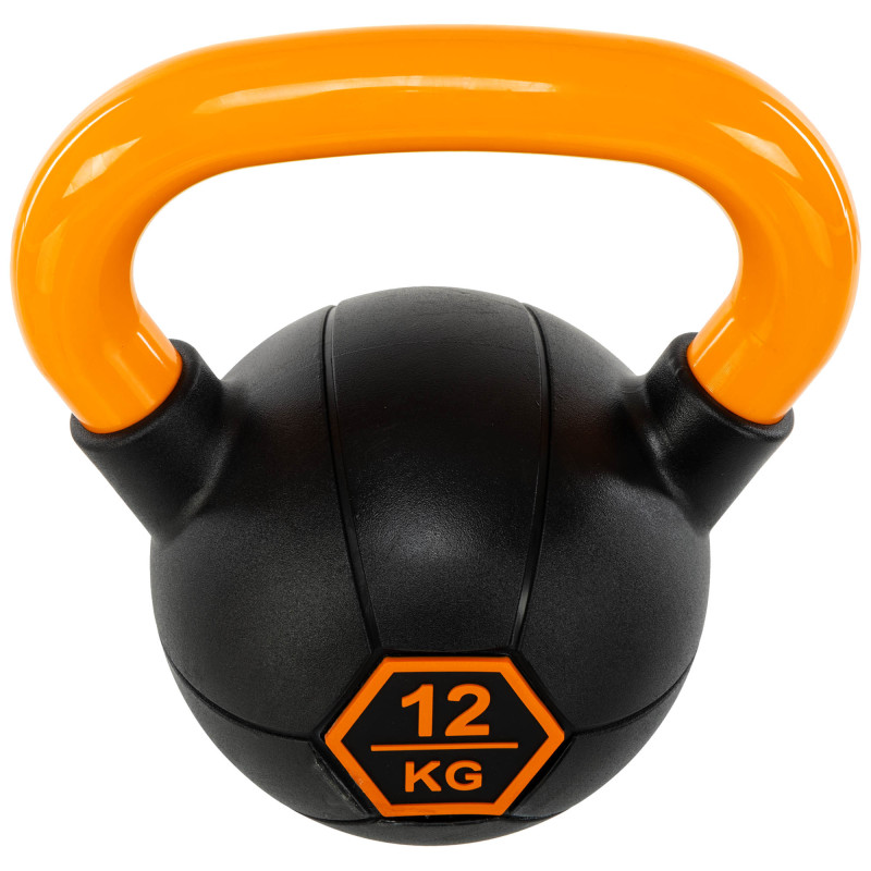 Гиря тренувальна цільна гумова з пофарбованою ручкою LiveUp Urethane competition kettlebell UAZE5336-12 вага 12кг чорний-помаранчевий
