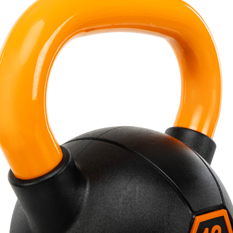 Гиря тренувальна цільна гумова з пофарбованою ручкою LiveUp Urethane competition kettlebell UAZE5336-12 вага 12кг чорний-помаранчевий