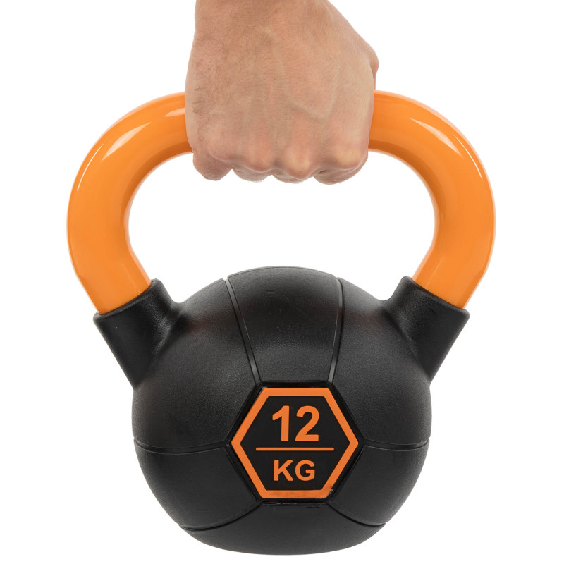 Гиря тренувальна цільна гумова з пофарбованою ручкою LiveUp Urethane competition kettlebell UAZE5336-12 вага 12кг чорний-помаранчевий
