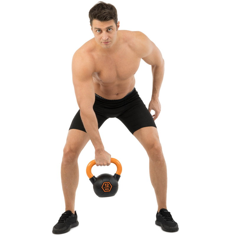 Гиря тренувальна цільна гумова з пофарбованою ручкою LiveUp Urethane competition kettlebell UAZE5336-12 вага 12кг чорний-помаранчевий