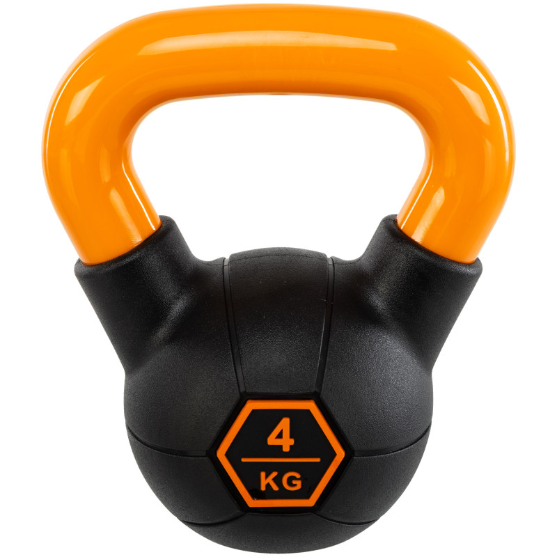 Гиря тренувальна цільна гумова з пофарбованою ручкою LiveUp Urethane competition kettlebell UAZE5336-4 вага 4кг чорний-помаранчевий