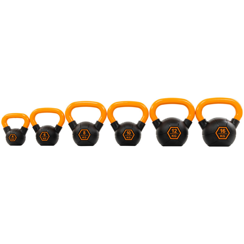 Гиря тренувальна цільна гумова з пофарбованою ручкою LiveUp Urethane competition kettlebell UAZE5336-4 вага 4кг чорний-помаранчевий