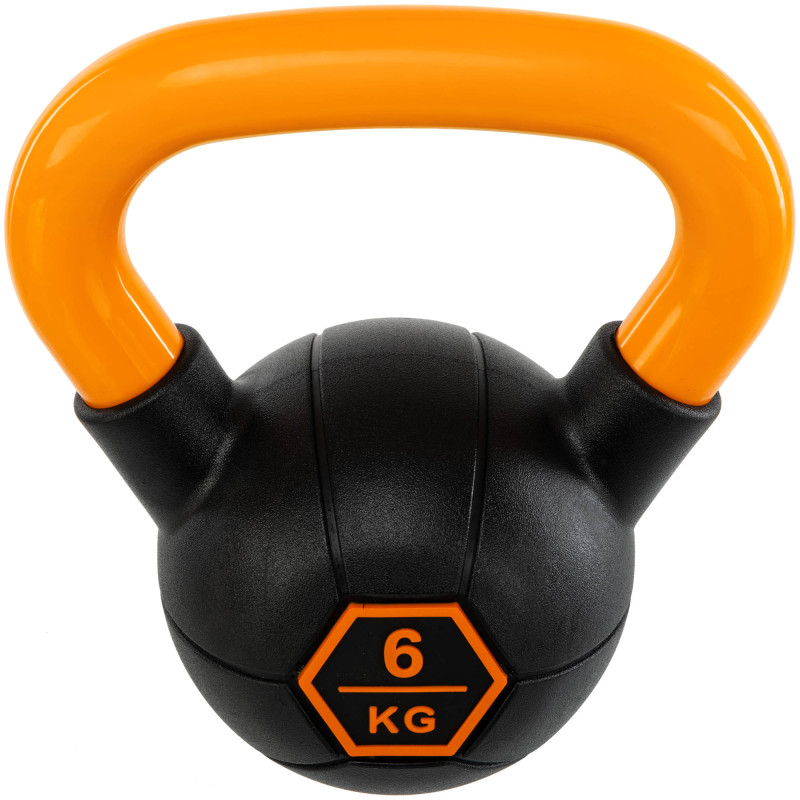 Гиря тренувальна цільна гумова з пофарбованою ручкою LiveUp Urethane competition kettlebell UAZE5336-6 вага 6кг чорний-помаранчевий