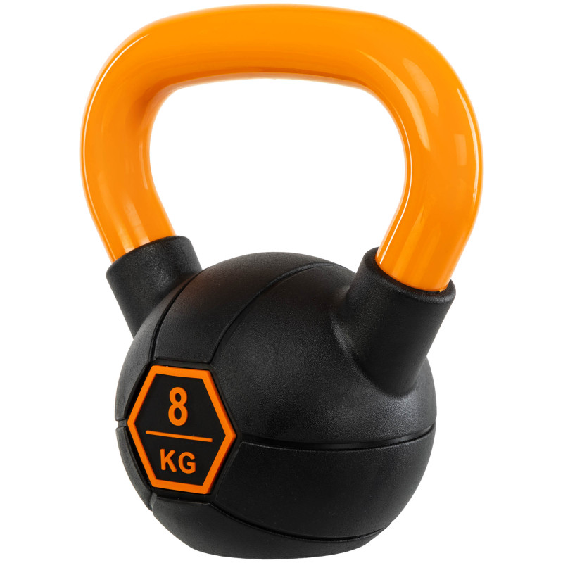 Гиря тренувальна цільна гумова з пофарбованою ручкою LiveUp Urethane competition kettlebell UAZE5336-8 вага 8кг чорний-помаранчевий