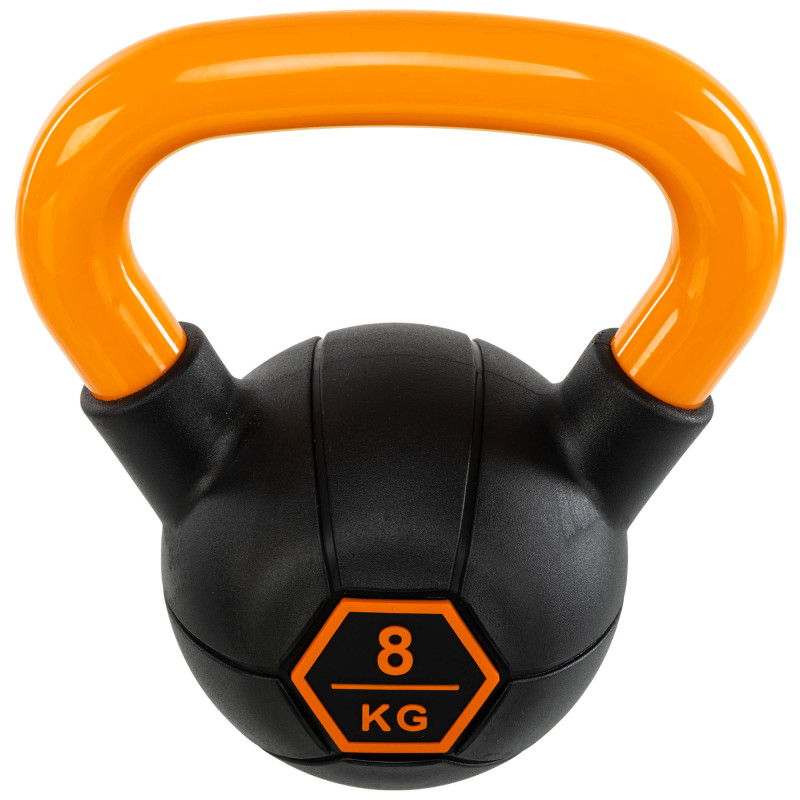 Гиря тренувальна цільна гумова з пофарбованою ручкою LiveUp Urethane competition kettlebell UAZE5336-8 вага 8кг чорний-помаранчевий