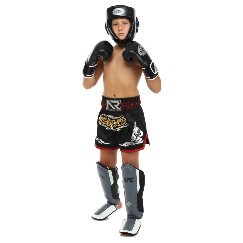 Захист гомілки та стопи Муай Тай, ММА, Кікбоксинг шкіряний UFC PRO Training UHK-69981 S-M срібний-чорний