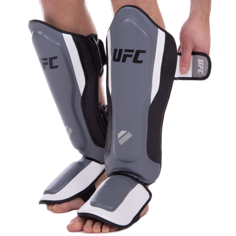 Захист гомілки та стопи Муай Тай, ММА, Кікбоксинг шкіряний UFC PRO Training UHK-69981 S-M срібний-чорний