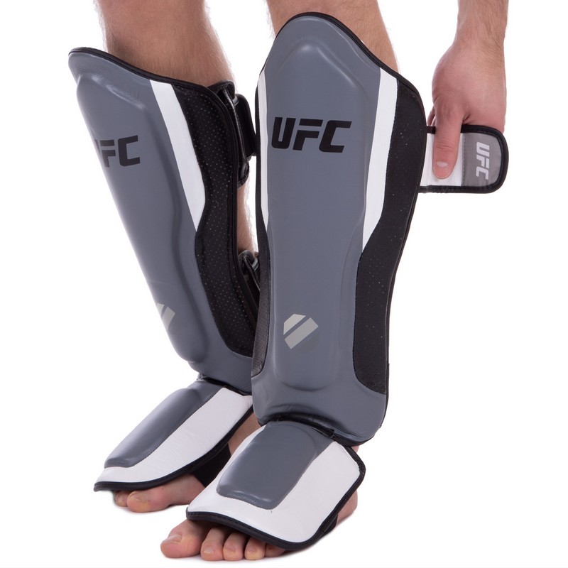 Захист гомілки та стопи Муай Тай, ММА, Кікбоксинг шкіряний UFC PRO Training UHK-69982 L-XL срібний-чорний