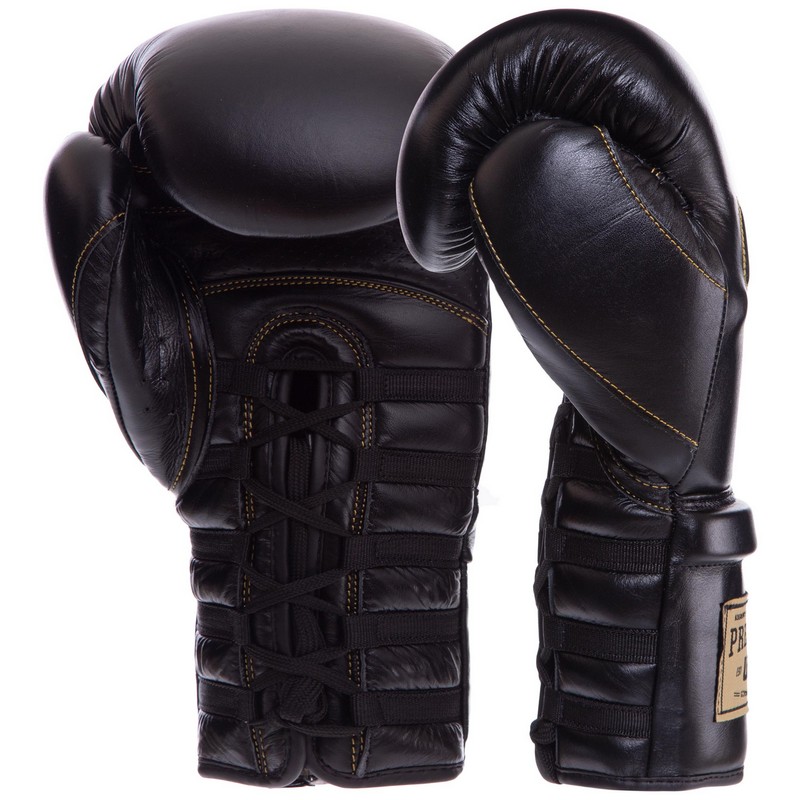Боксерські рукавиці шкіряні на шнурівці UFC PRO Prem Lace Up UHK-75044 12унцій чорний
