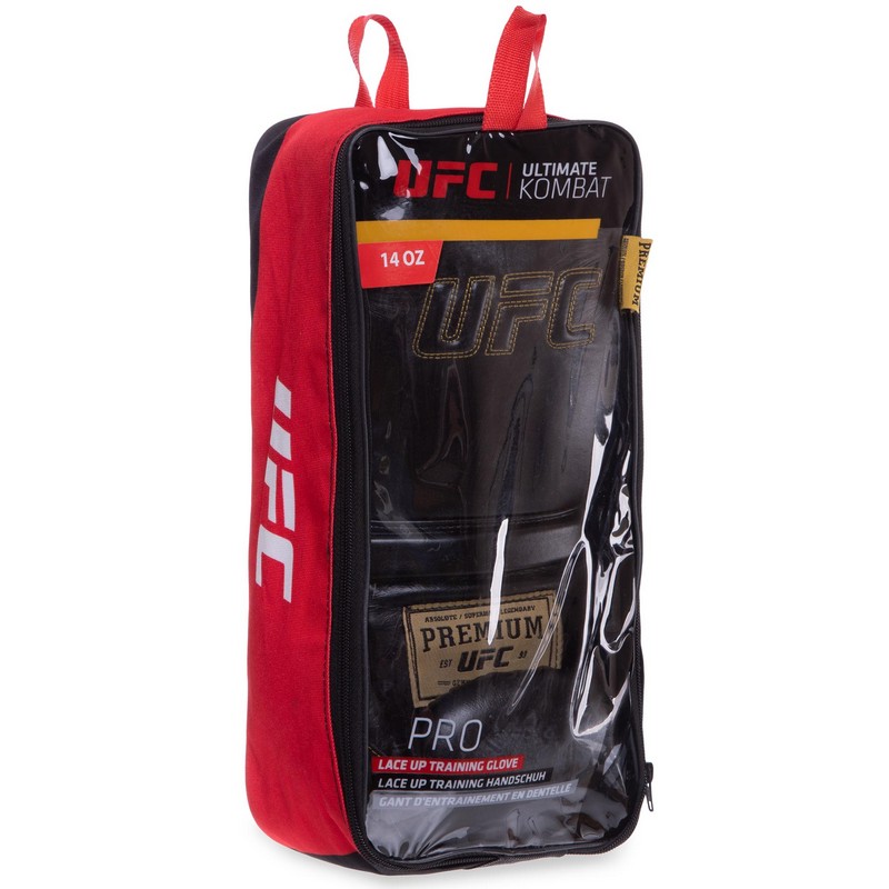 Боксерські рукавиці шкіряні на шнурівці UFC PRO Prem Lace Up UHK-75045 14унцій чорний