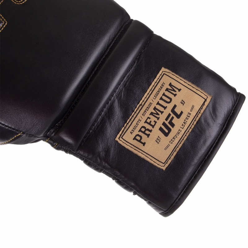Боксерські рукавиці шкіряні на шнурівці UFC PRO Prem Lace Up UHK-75047 18унцій чорний