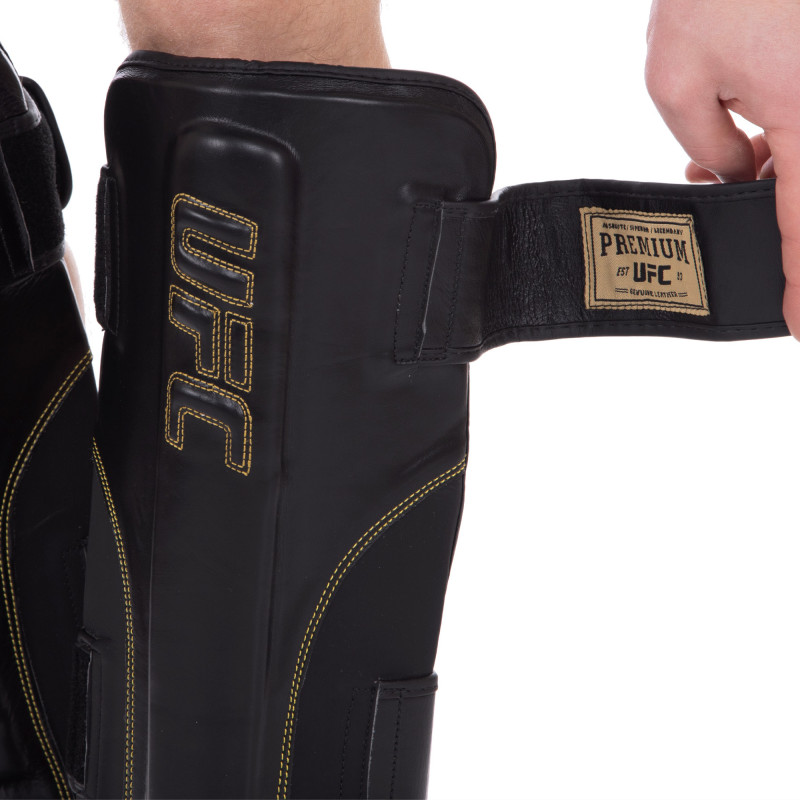 Захист гомілки та стопи Муай Тай, ММА, Кікбоксинг шкіряний UFC PRO Prem Stand Up UHK-75052 S-M чорний