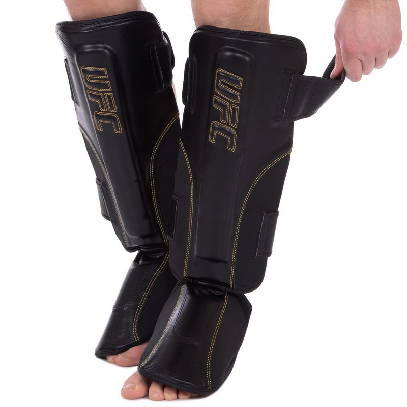 Захист гомілки та стопи Муай Тай, ММА, Кікбоксинг шкіряний UFC PRO Prem Stand Up UHK-75053 L-XL чорний