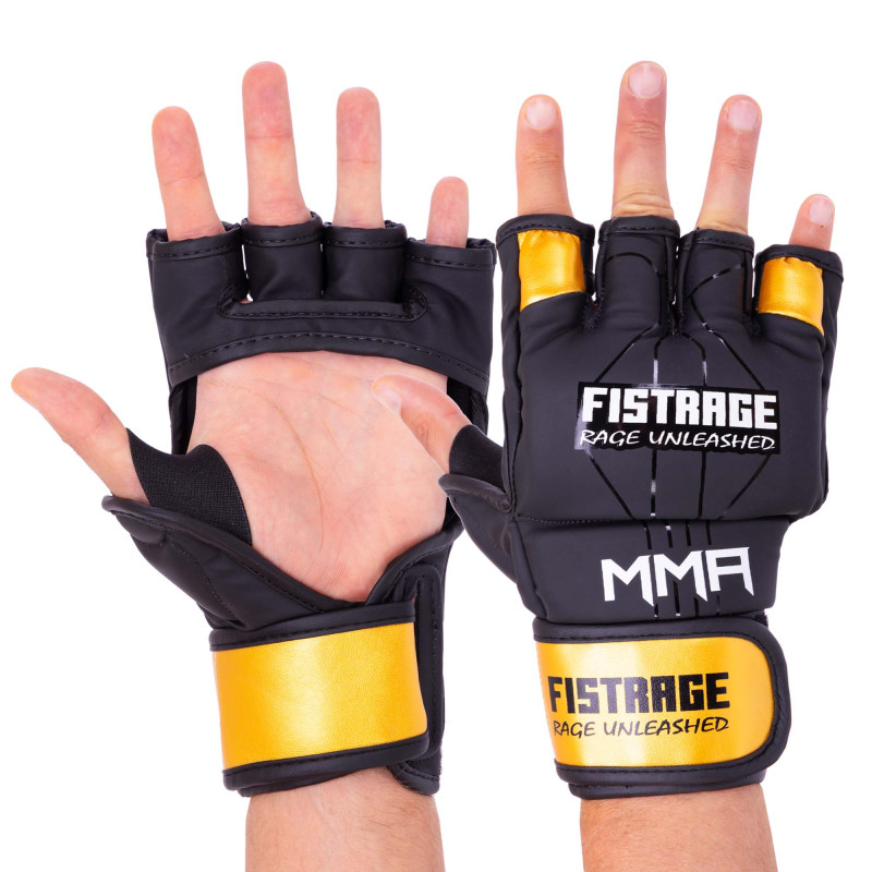 Рукавиці для змішаних єдиноборств MMA FISTRAGE VL-4300 S-XL чорний-золотий