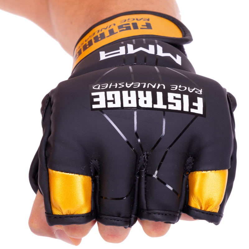 Рукавиці для змішаних єдиноборств MMA FISTRAGE VL-4300 S-XL чорний-золотий
