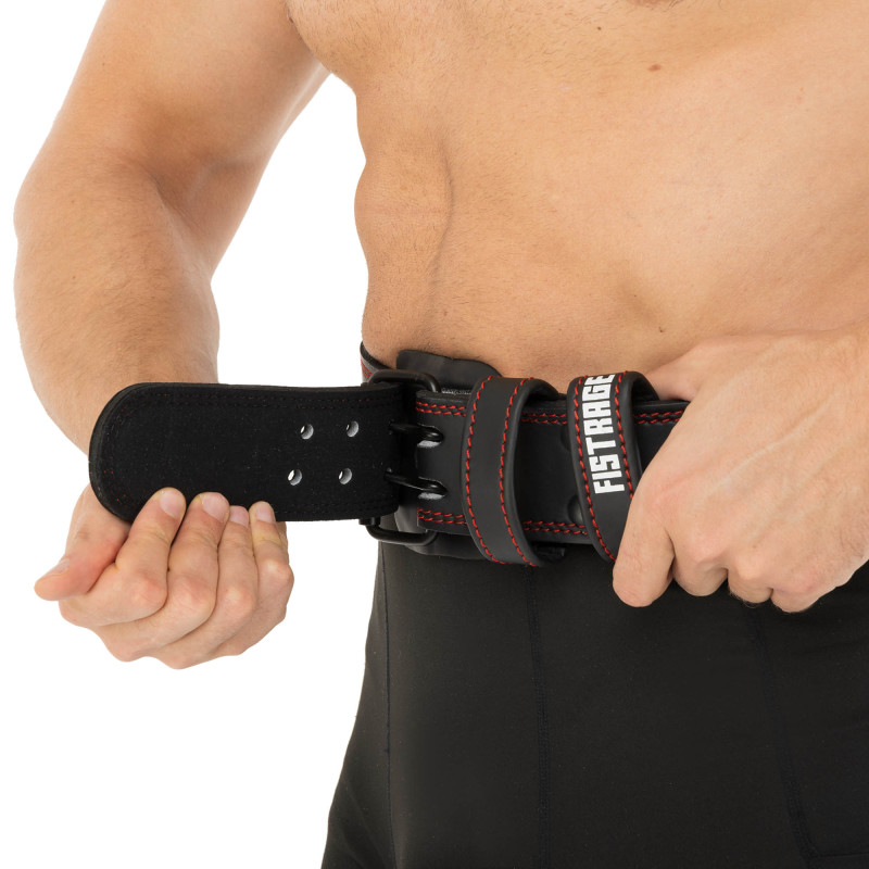 Пояс атлетичний шкіряний FISTRAGE VL-4343 спинка-15см розмір-S-XL чорний-червоний